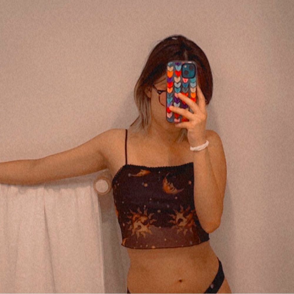 Sun and moon print crop top